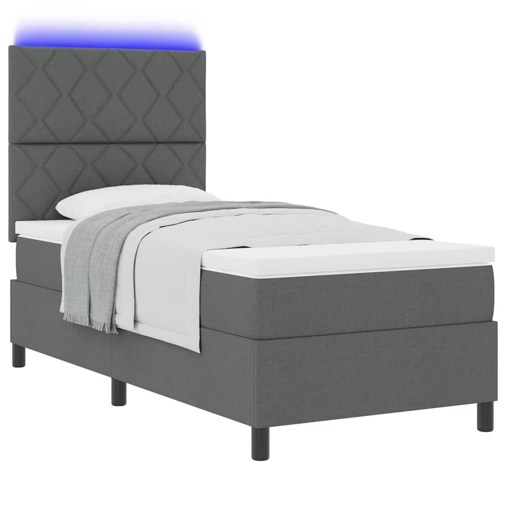 Boxspringbett mit LED-Lichtleisten Dunkelgrau 90 x 200 cm Stoff
