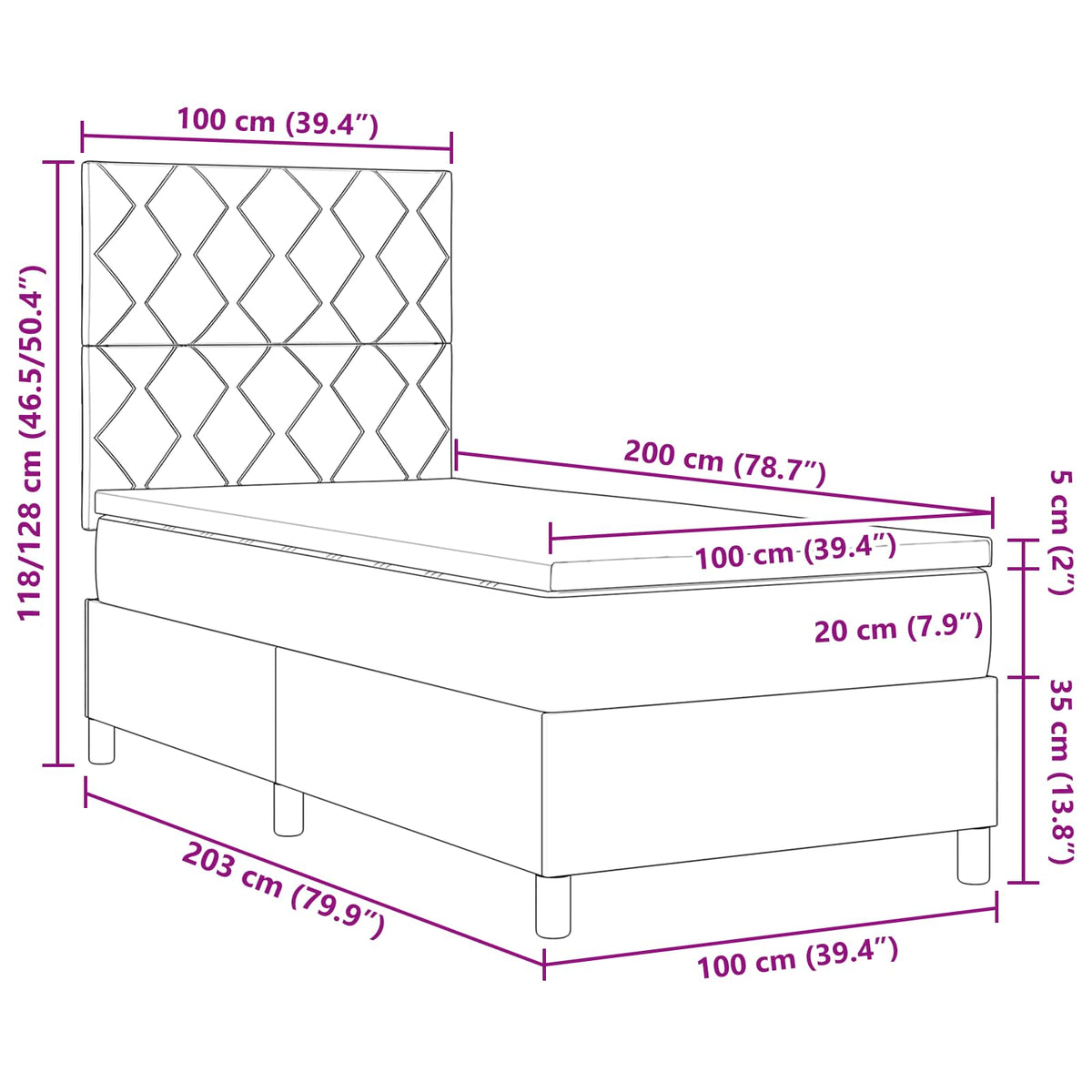 Boxspringbett mit LED-Lichtleisten Hellgrau 100 x 200 cm Stoff