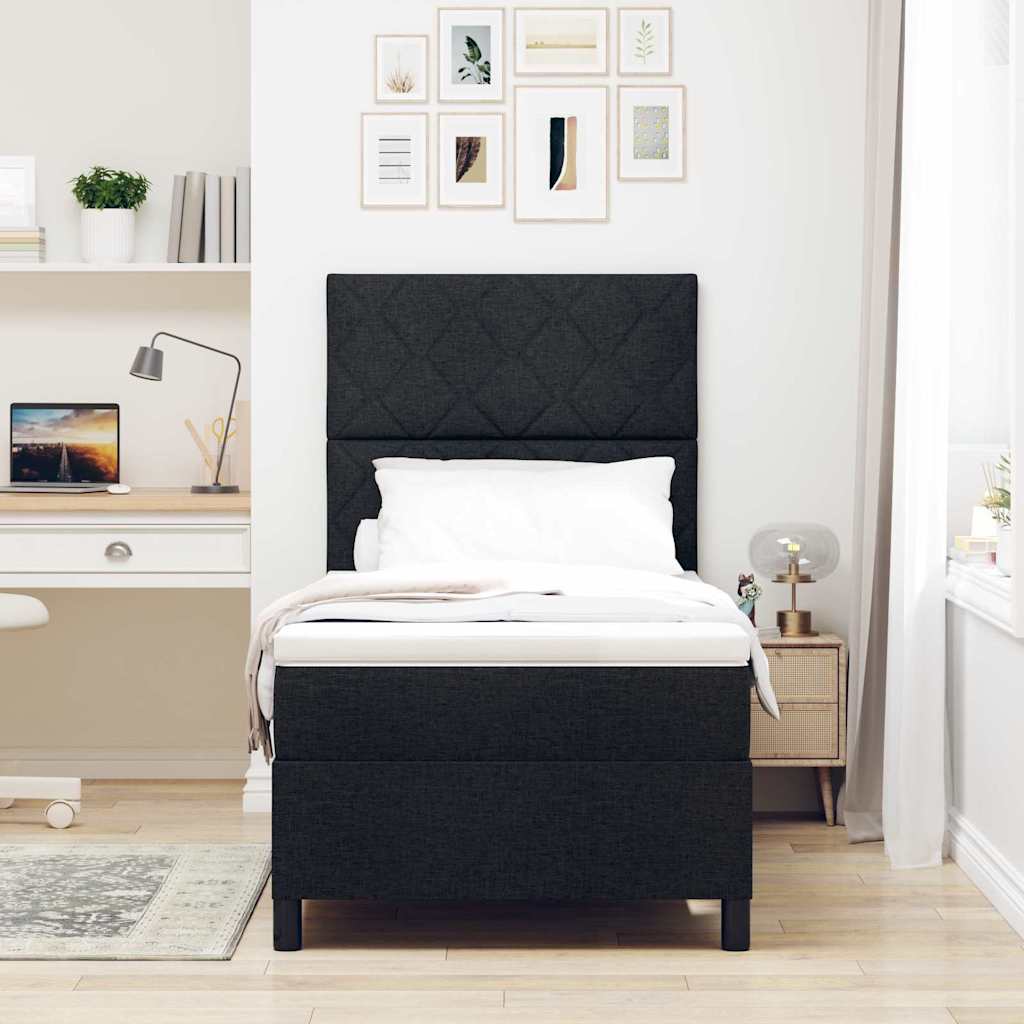 Boxspringbett mit LED-Lichtleisten Schwarz 100 x 200 cm Stoff