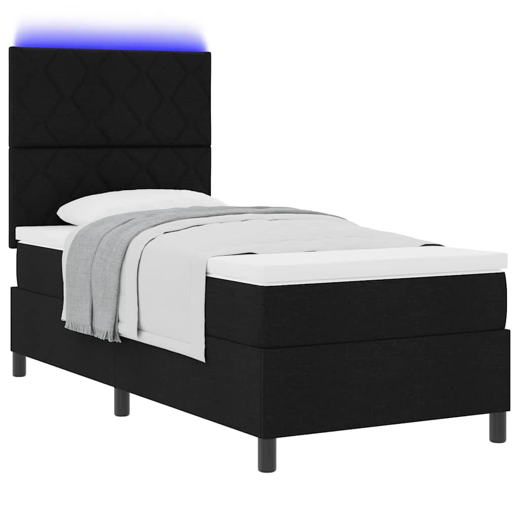 Boxspringbett mit LED-Lichtleisten Schwarz 100 x 200 cm Stoff