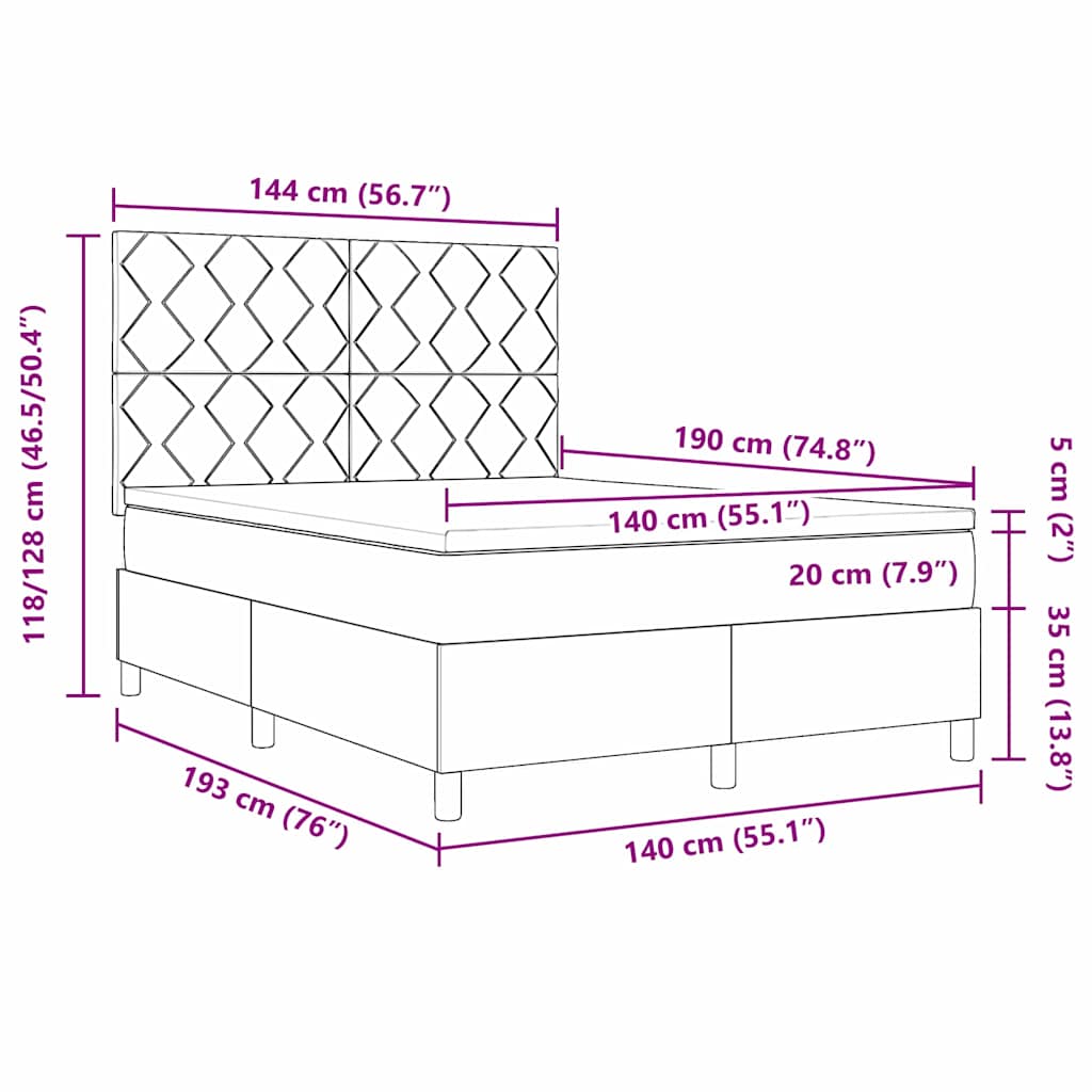 Boxspringbett mit Kopfteil Dunkelgrau 140 x 190 cm Stoff