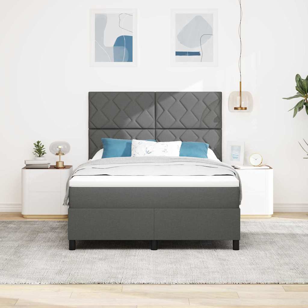 Boxspringbett mit Kopfteil Dunkelgrau 140 x 200 cm Stoff
