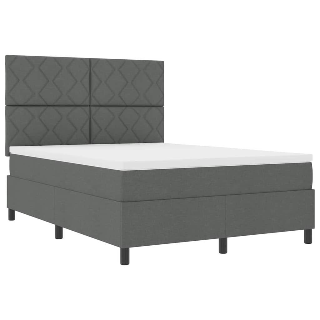 Boxspringbett mit Kopfteil Dunkelgrau 140 x 200 cm Stoff
