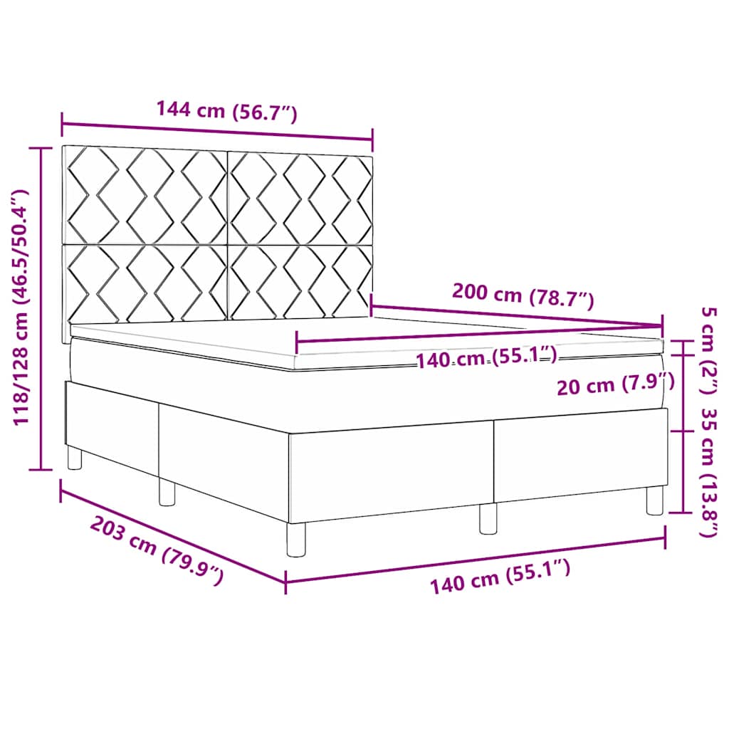 Boxspringbett mit Kopfteil Dunkelgrau 140 x 200 cm Stoff