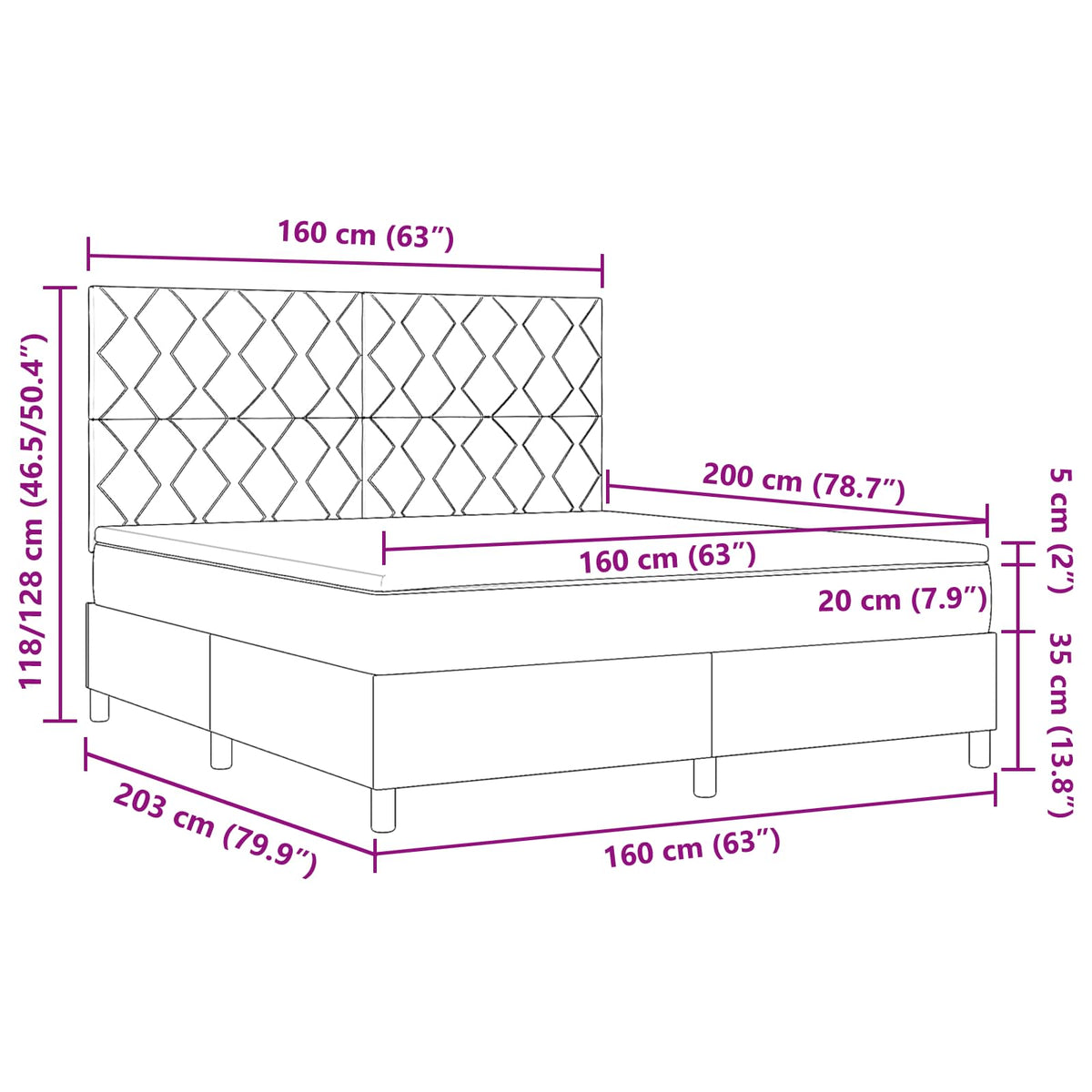 Boxspringbett mit Kopfteil Dunkelgrau 160 x 200 cm Stoff