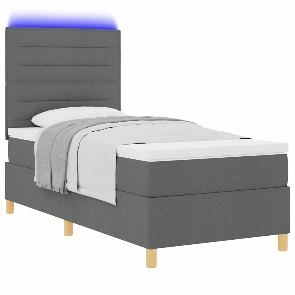 LED Boxspringbett mit Matratze Dunkelgrau 80 x 200 cm Stoff