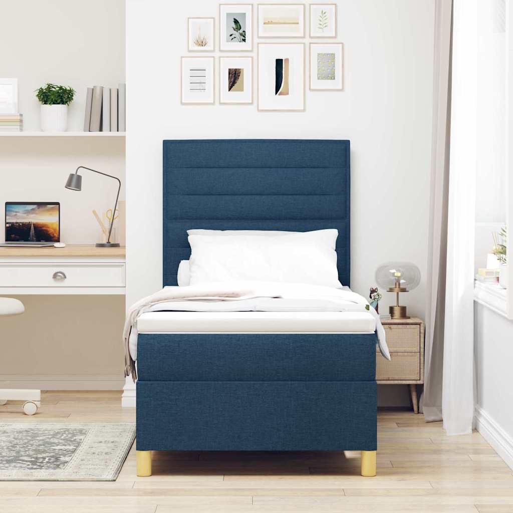 LED Boxspringbett mit Kopfteil Blau 80 x 200 cm Stoff