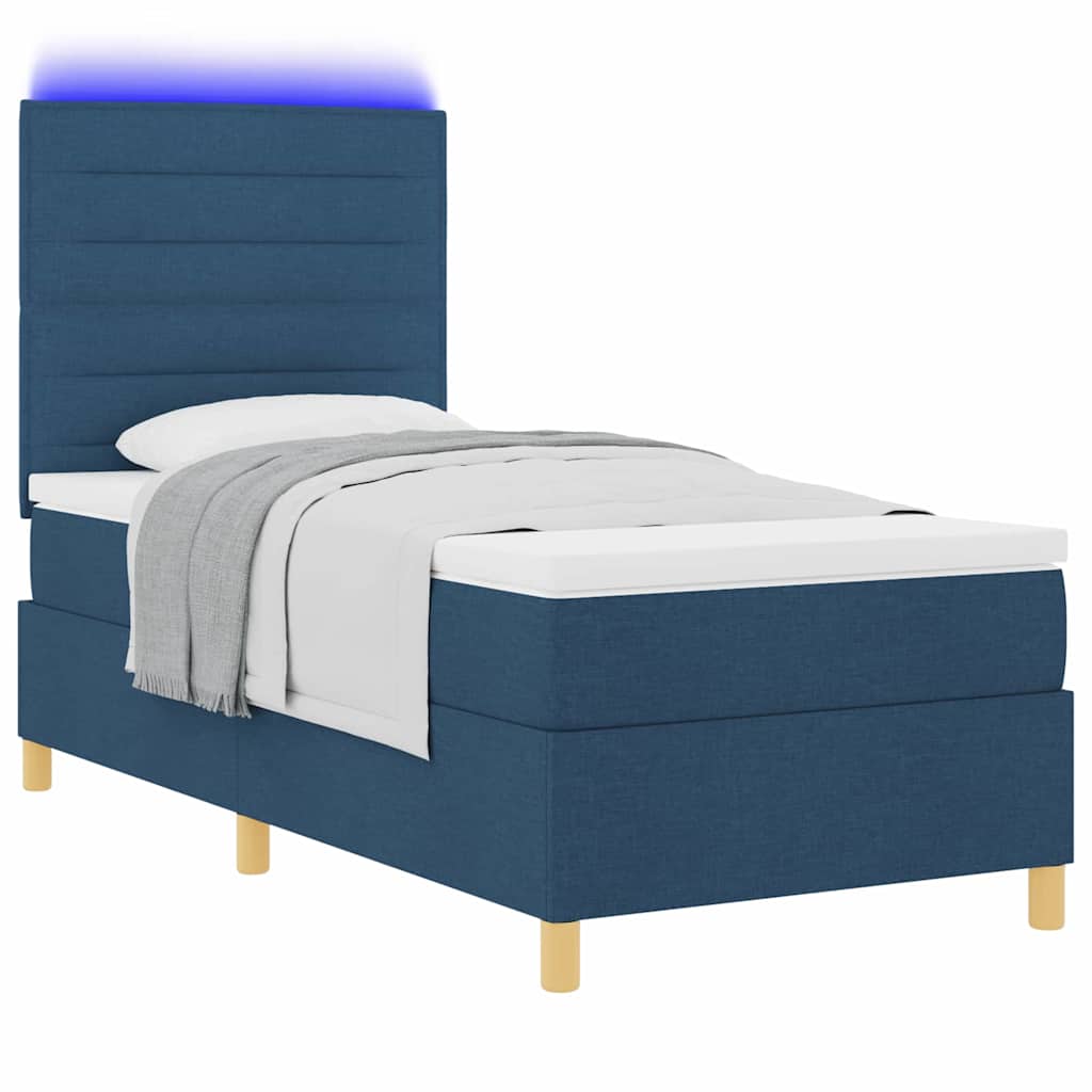 LED Boxspringbett mit Kopfteil Blau 80 x 200 cm Stoff