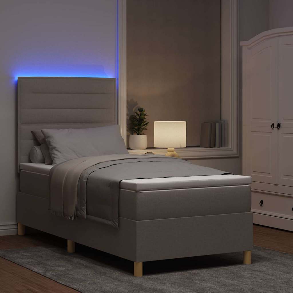 LED Boxspringbett mit Kopfteil Taupe 90 x 190 cm Stoff