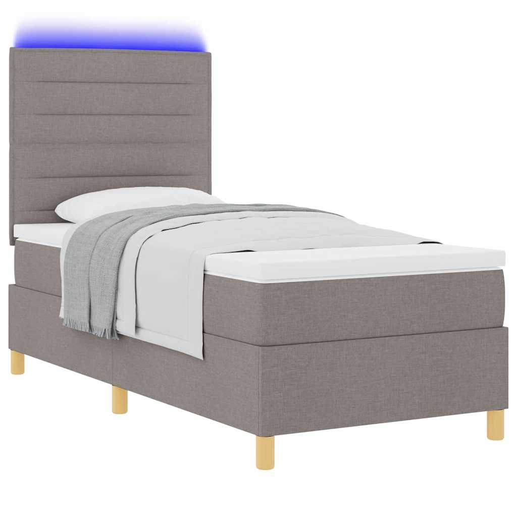 LED Boxspringbett mit Kopfteil Taupe 90 x 190 cm Stoff