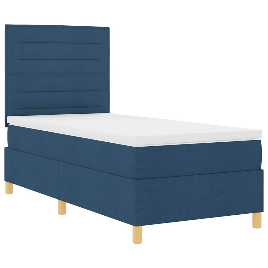 LED Boxspringbett mit Kopfteil Blau 90 x 190 cm Stoff