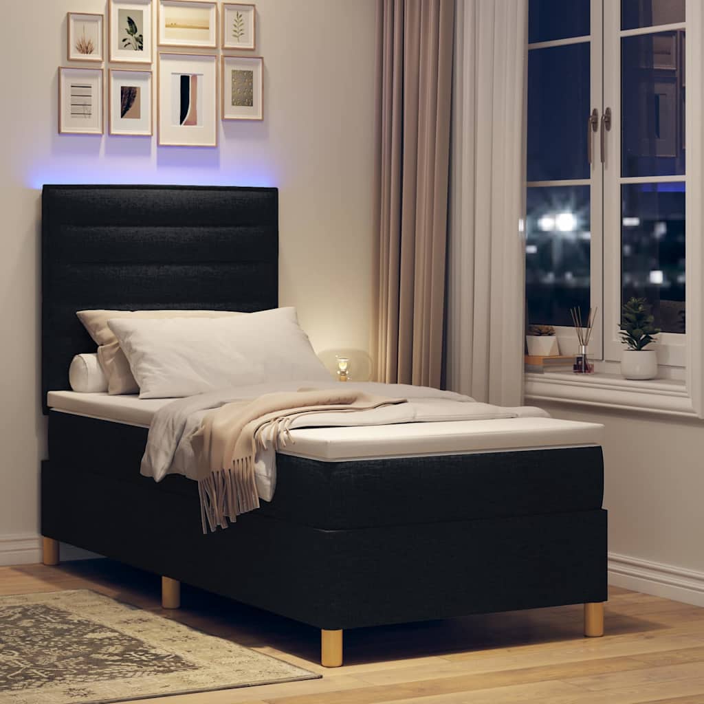 LED Boxspringbett mit Matratze Schwarz 90 x 200 cm Stoff