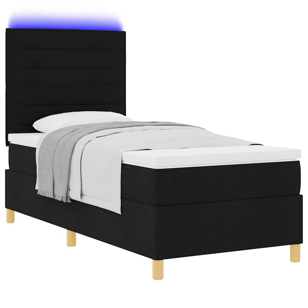 LED Boxspringbett mit Matratze Schwarz 90 x 200 cm Stoff