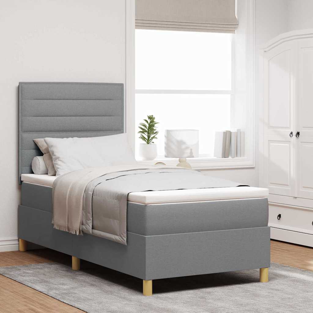 LED Boxspringbett mit Kissen Hellgrau 100 x 200 cm Stoff
