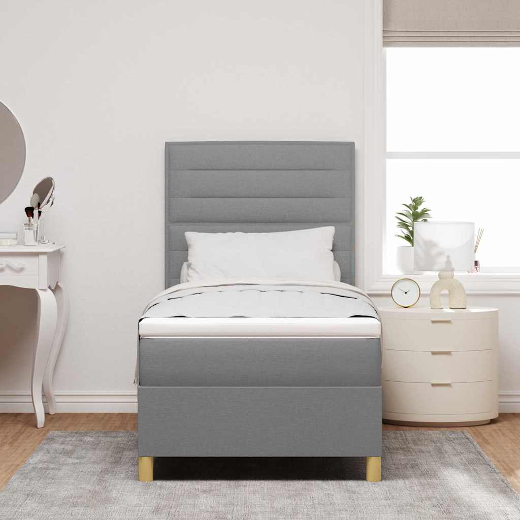 LED Boxspringbett mit Kissen Hellgrau 100 x 200 cm Stoff