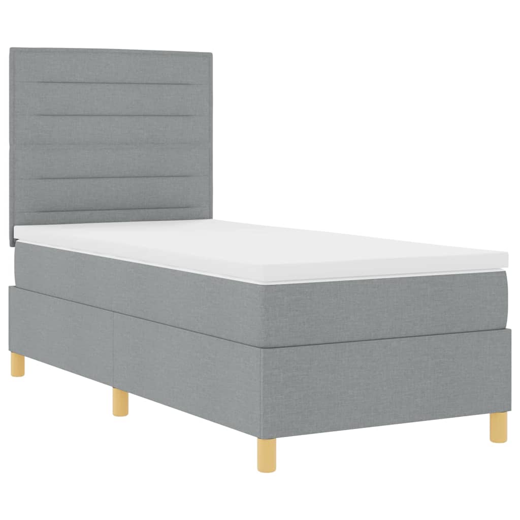LED Boxspringbett mit Kissen Hellgrau 100 x 200 cm Stoff