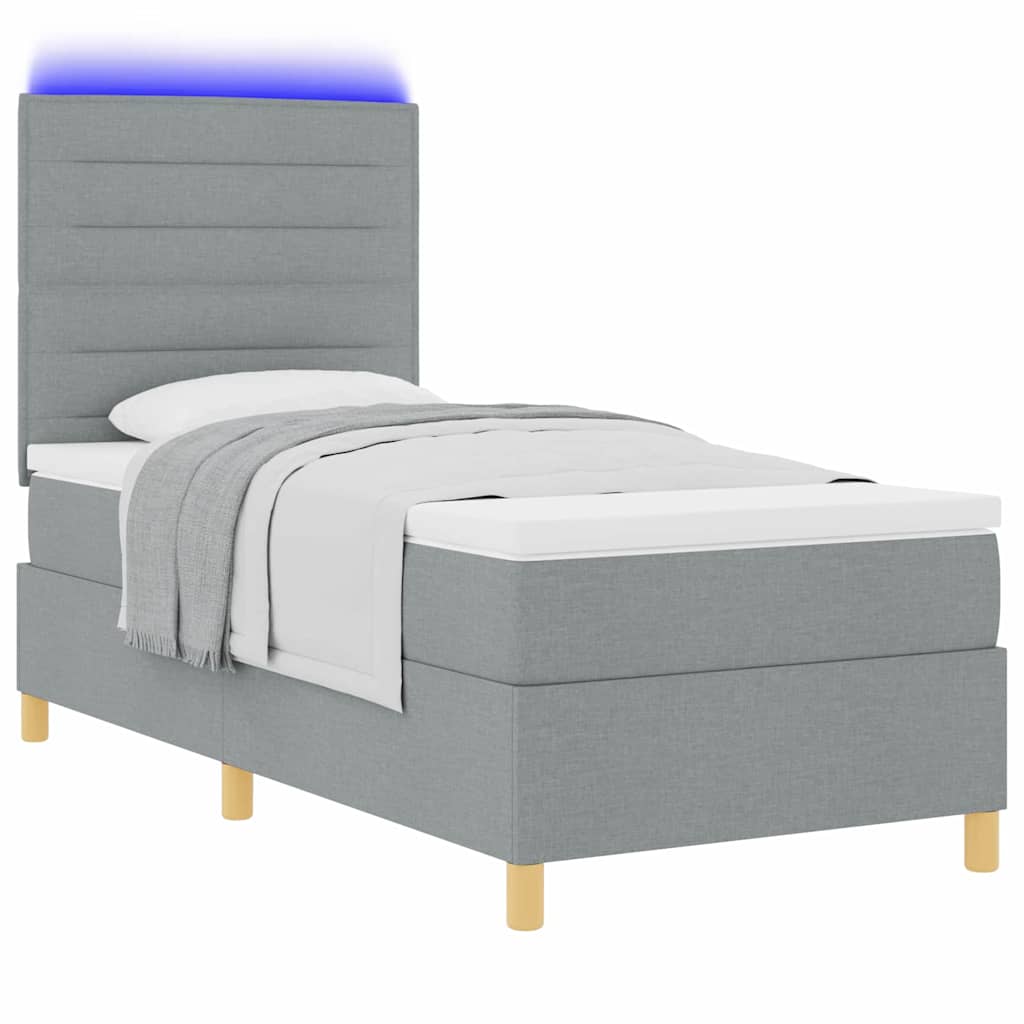 LED Boxspringbett mit Kissen Hellgrau 100 x 200 cm Stoff