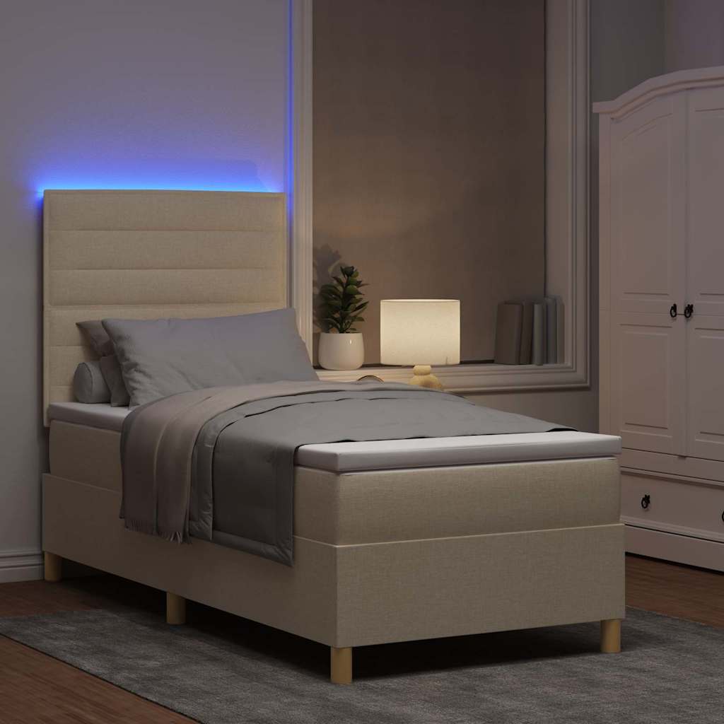 LED Boxspringbett mit Kopfteil Creme 100 x 200 cm Stoff