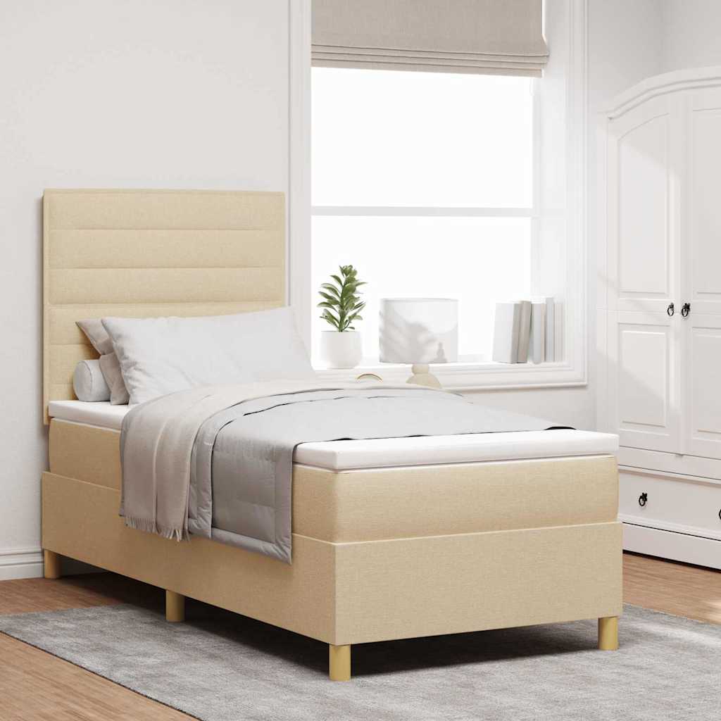 LED Boxspringbett mit Kopfteil Creme 100 x 200 cm Stoff