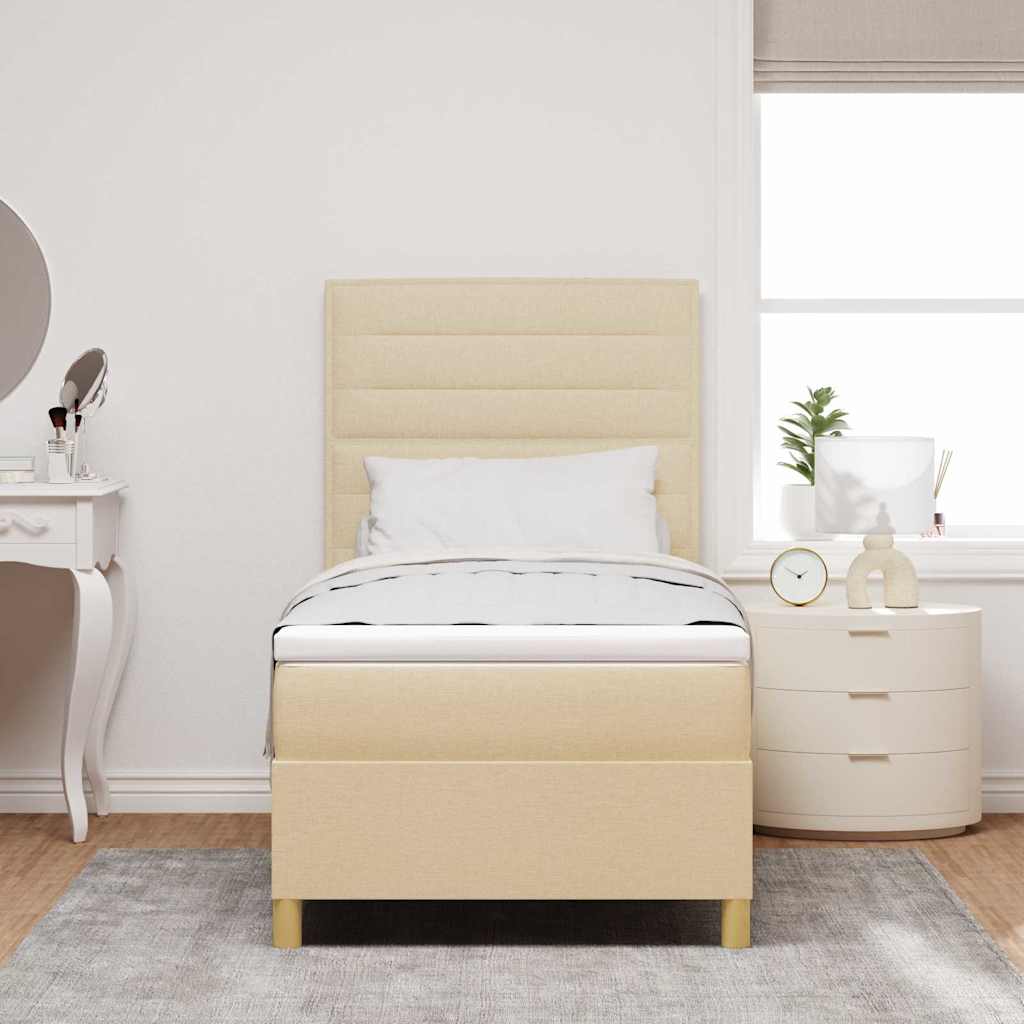 LED Boxspringbett mit Kopfteil Creme 100 x 200 cm Stoff