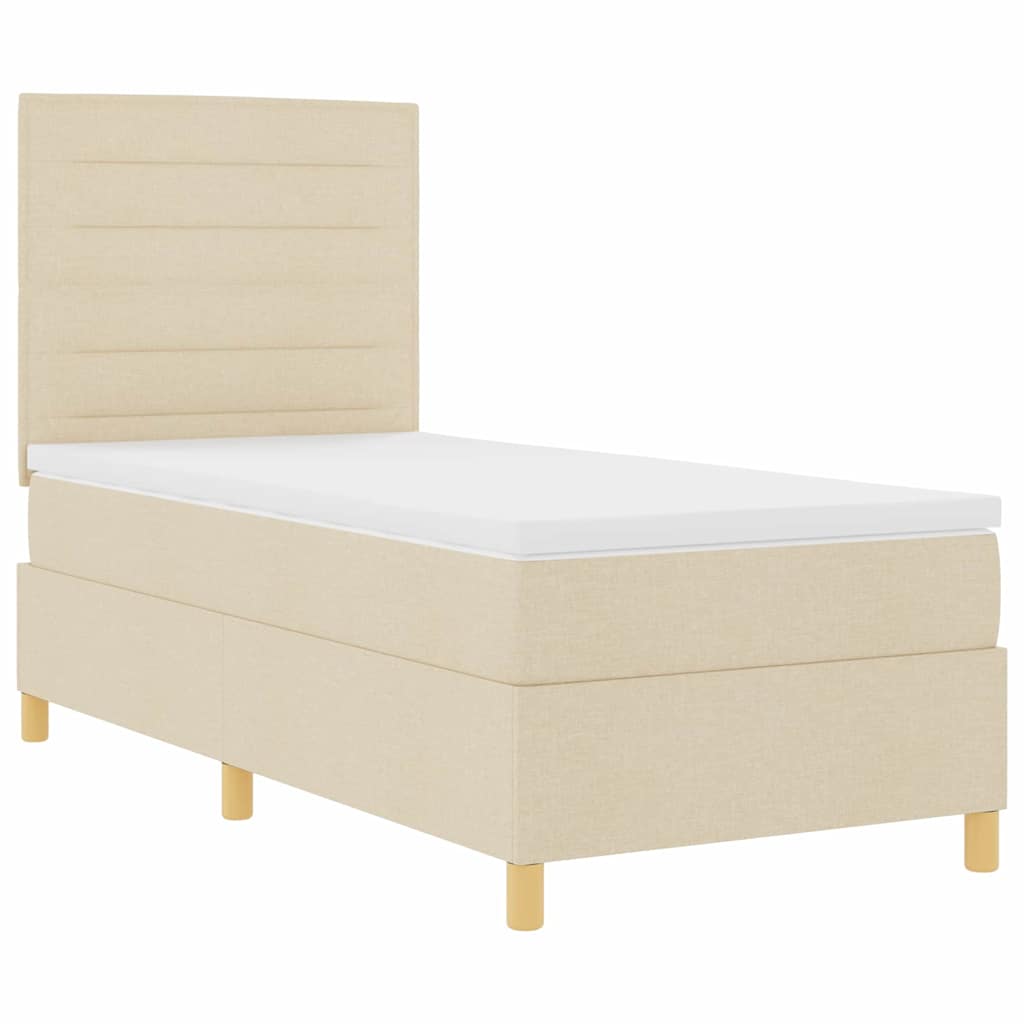 LED Boxspringbett mit Kopfteil Creme 100 x 200 cm Stoff