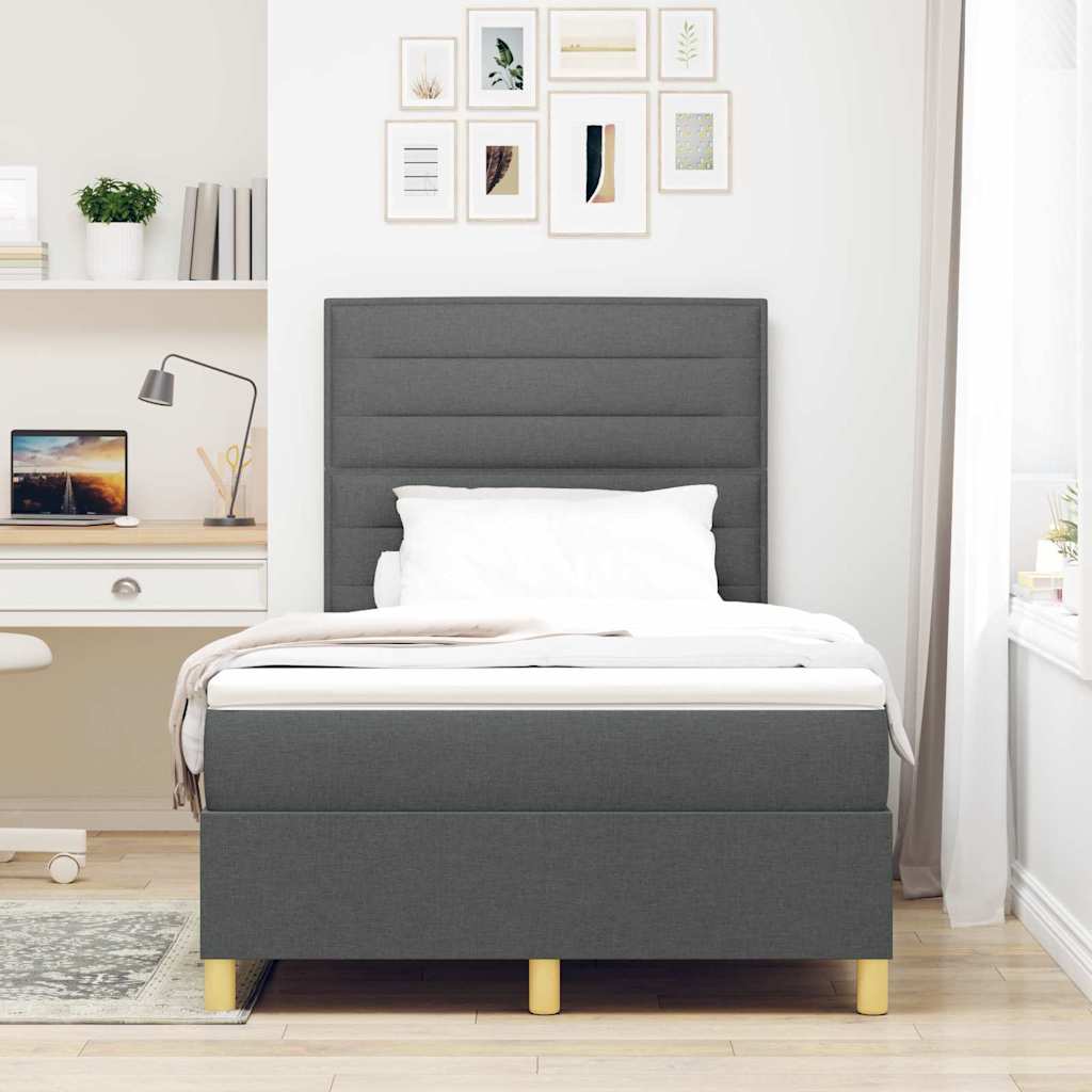 LED Boxspringbett mit Matratze Dunkelgrau 120 x 190 cm Stoff