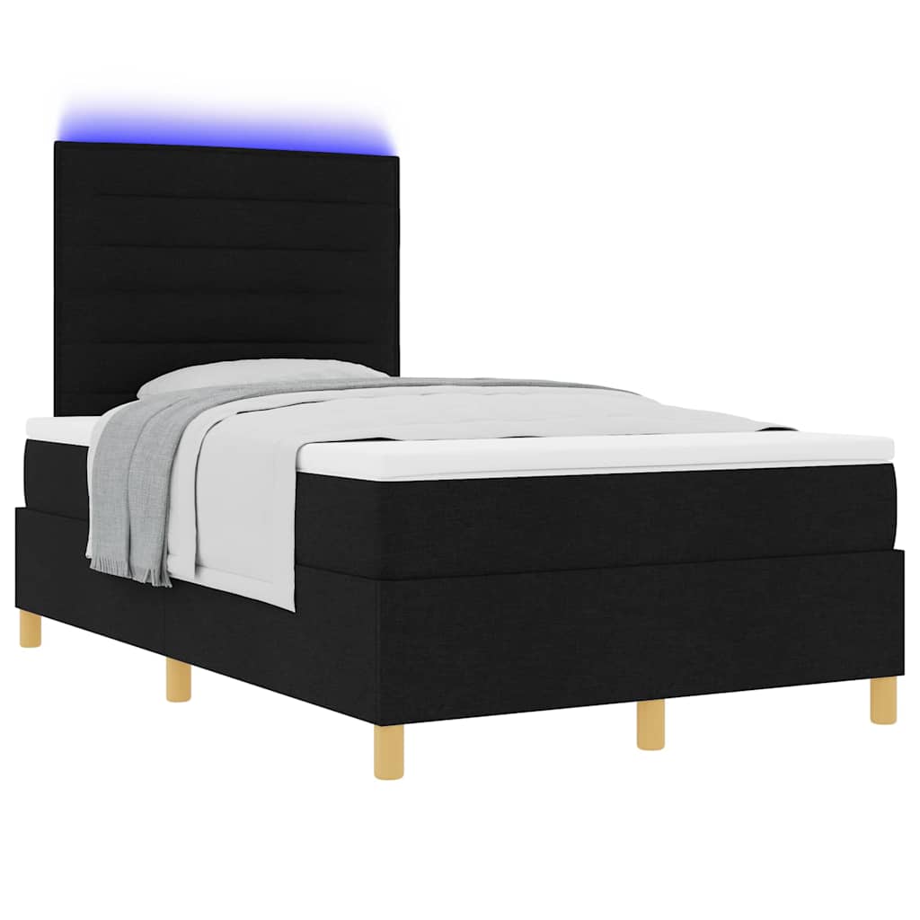 LED Boxspringbett mit Kopfteil Schwarz 120 x 190 cm Stoff