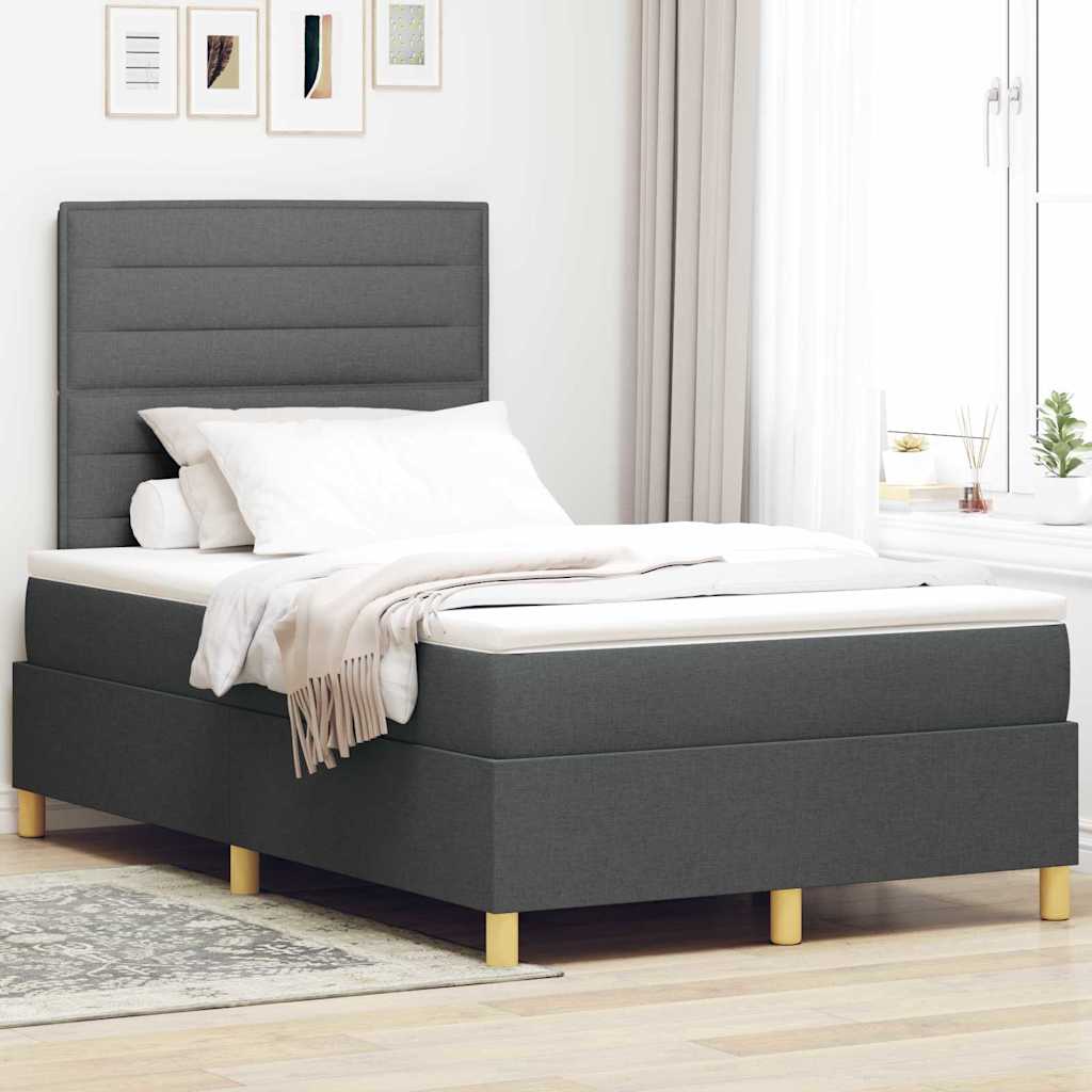 LED Boxspringbett mit Matratze Dunkelgrau 120 x 200 cm Stoff