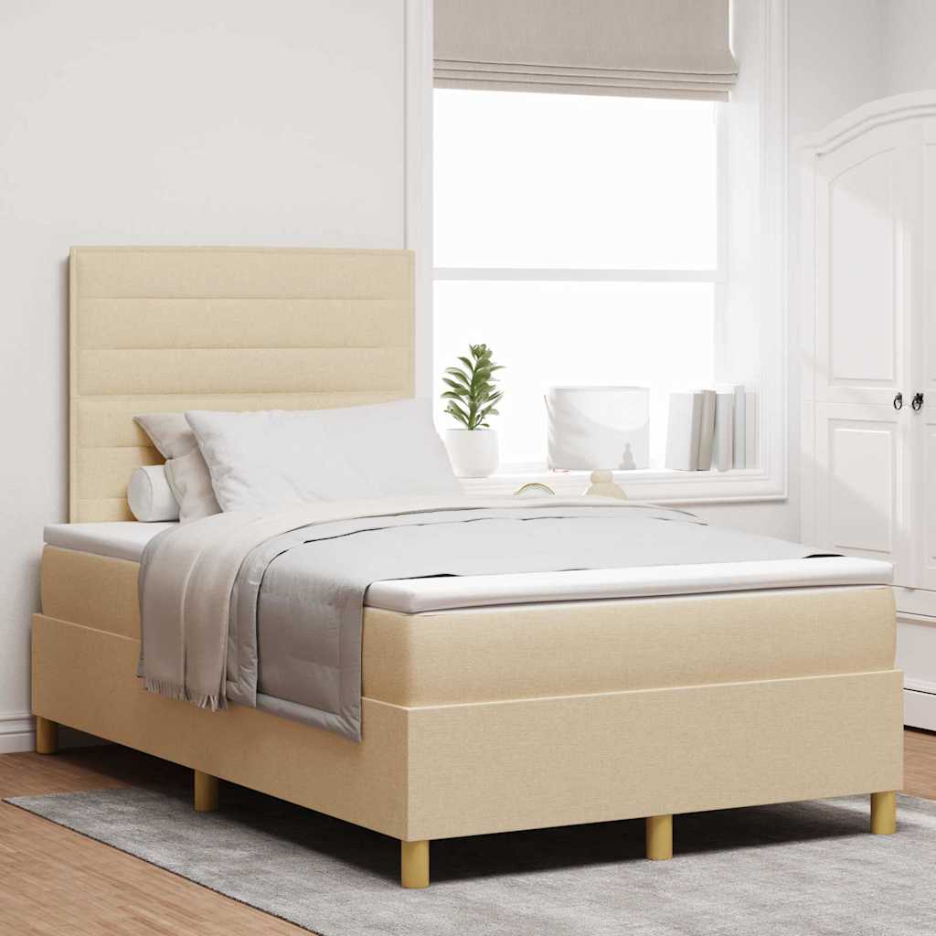 LED Boxspringbett mit Kopfteil Creme 120 x 200 cm Stoff