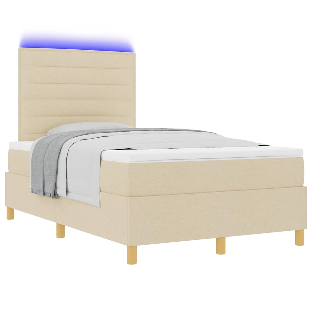 LED Boxspringbett mit Kopfteil Creme 120 x 200 cm Stoff