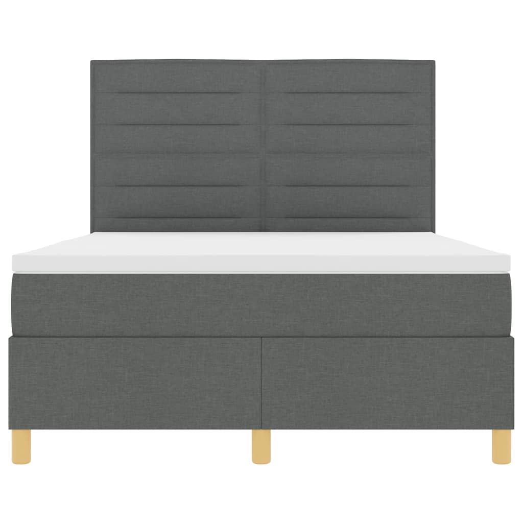 LED Boxspringbett mit Matratze Dunkelgrau 140 x 190 cm Stoff