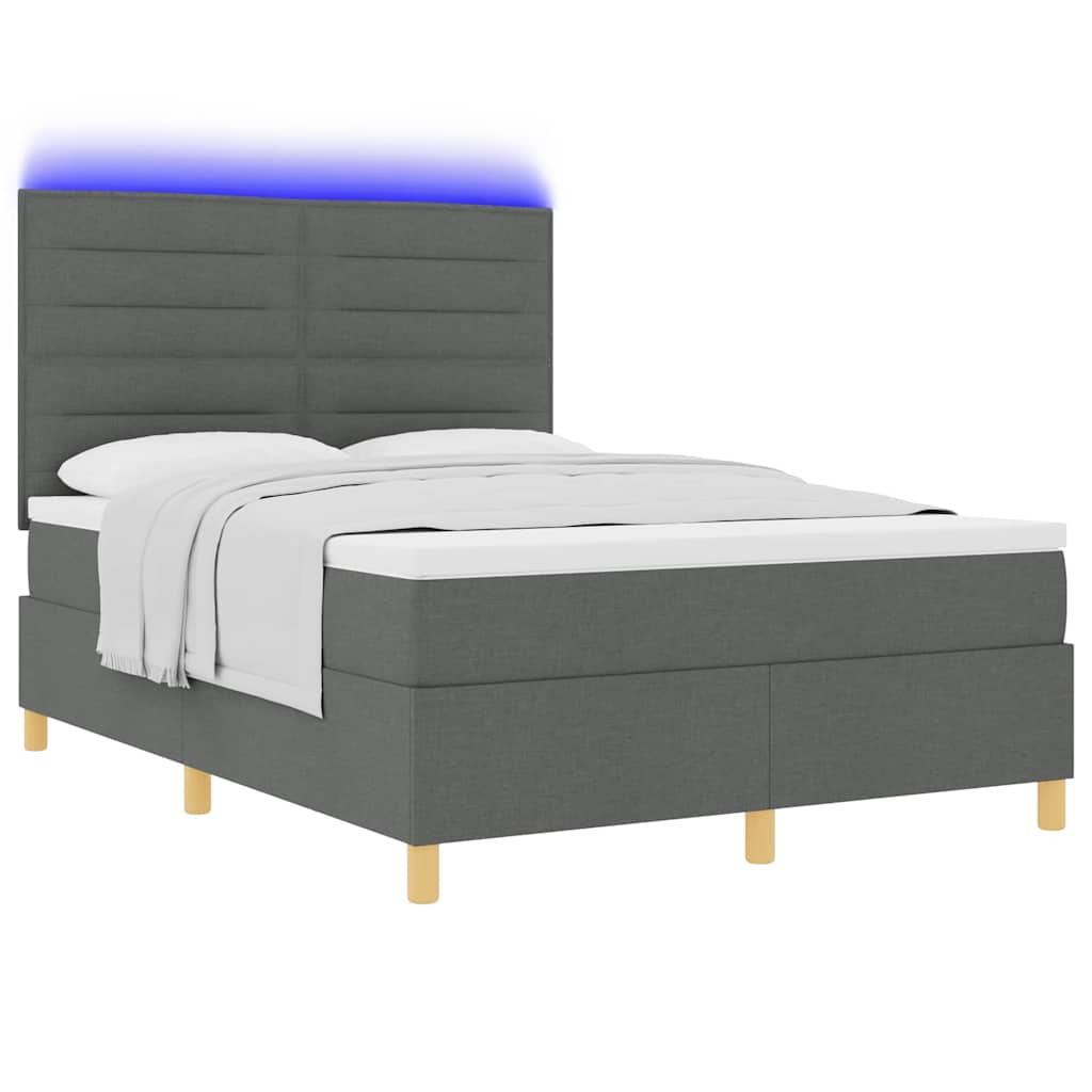 LED Boxspringbett mit Matratze Dunkelgrau 140 x 190 cm Stoff