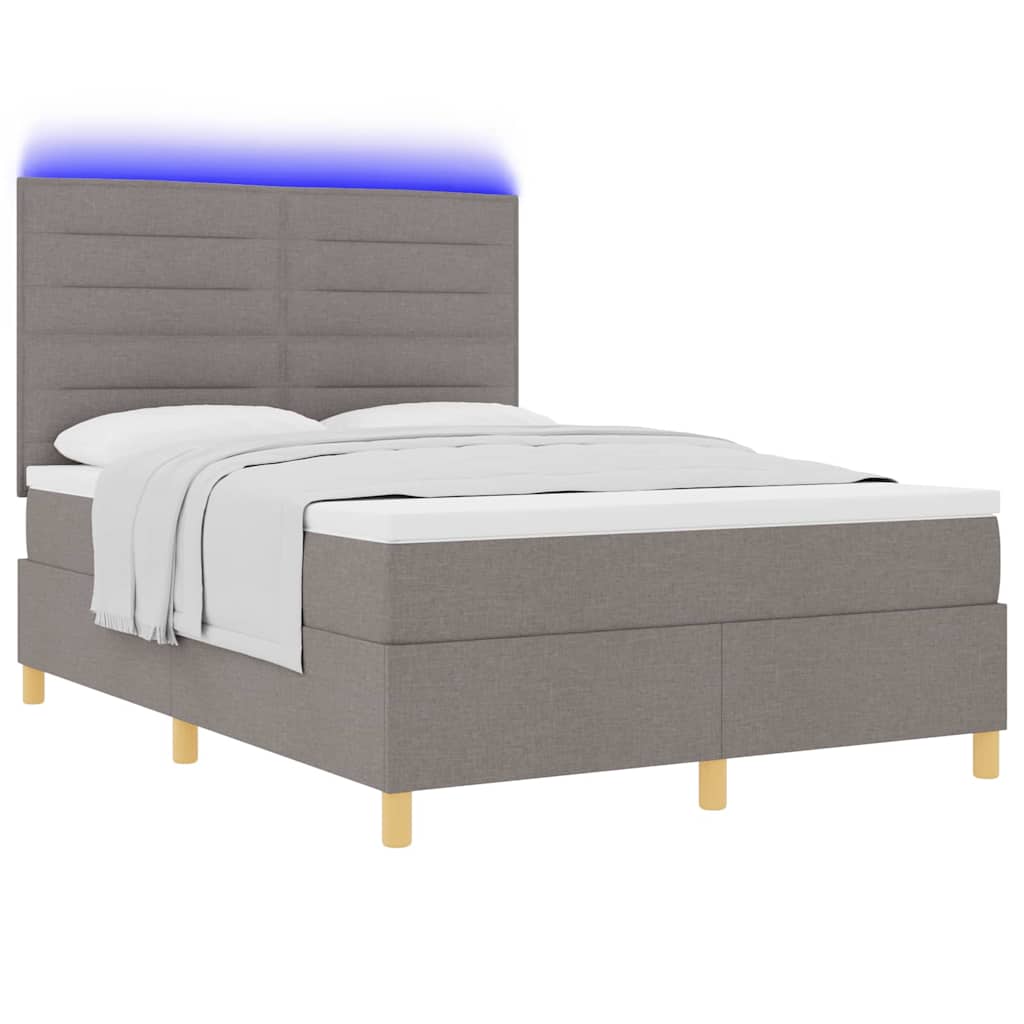 LED Boxspringbett mit Kopfteil Taupe 140 x 190 cm Stoff