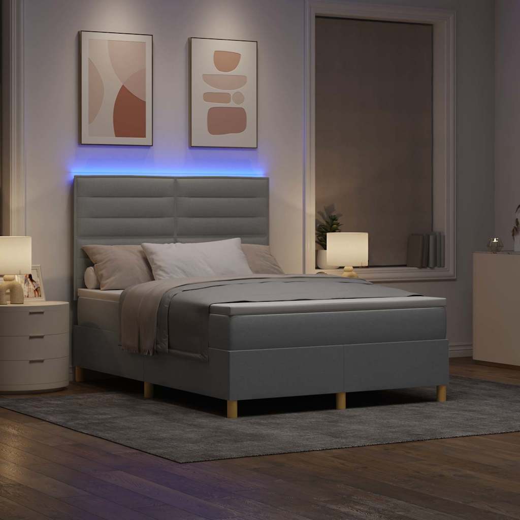 LED Boxspringbett mit Matratze Hellgrau 140 x 200 cm Stoff