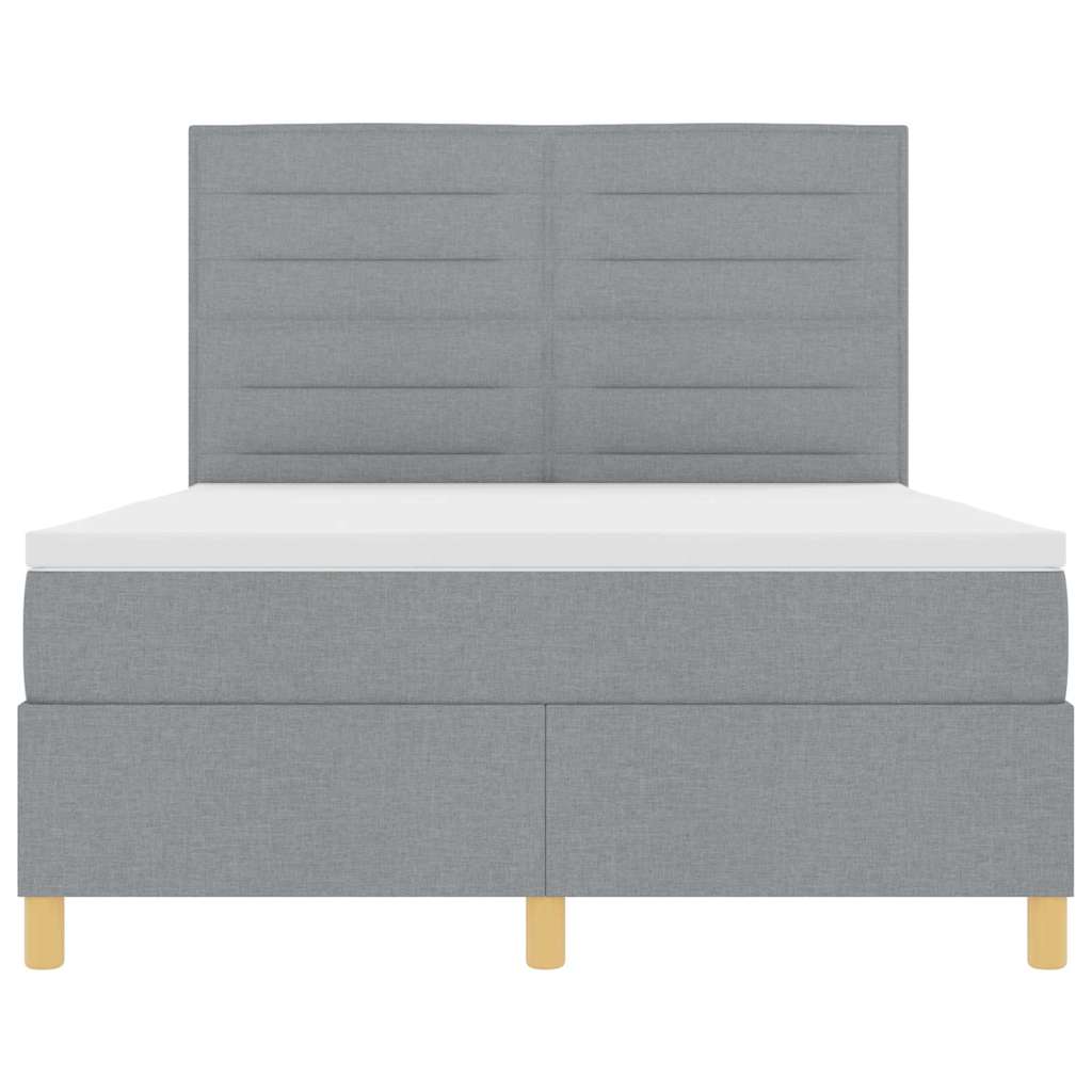 LED Boxspringbett mit Matratze Hellgrau 140 x 200 cm Stoff