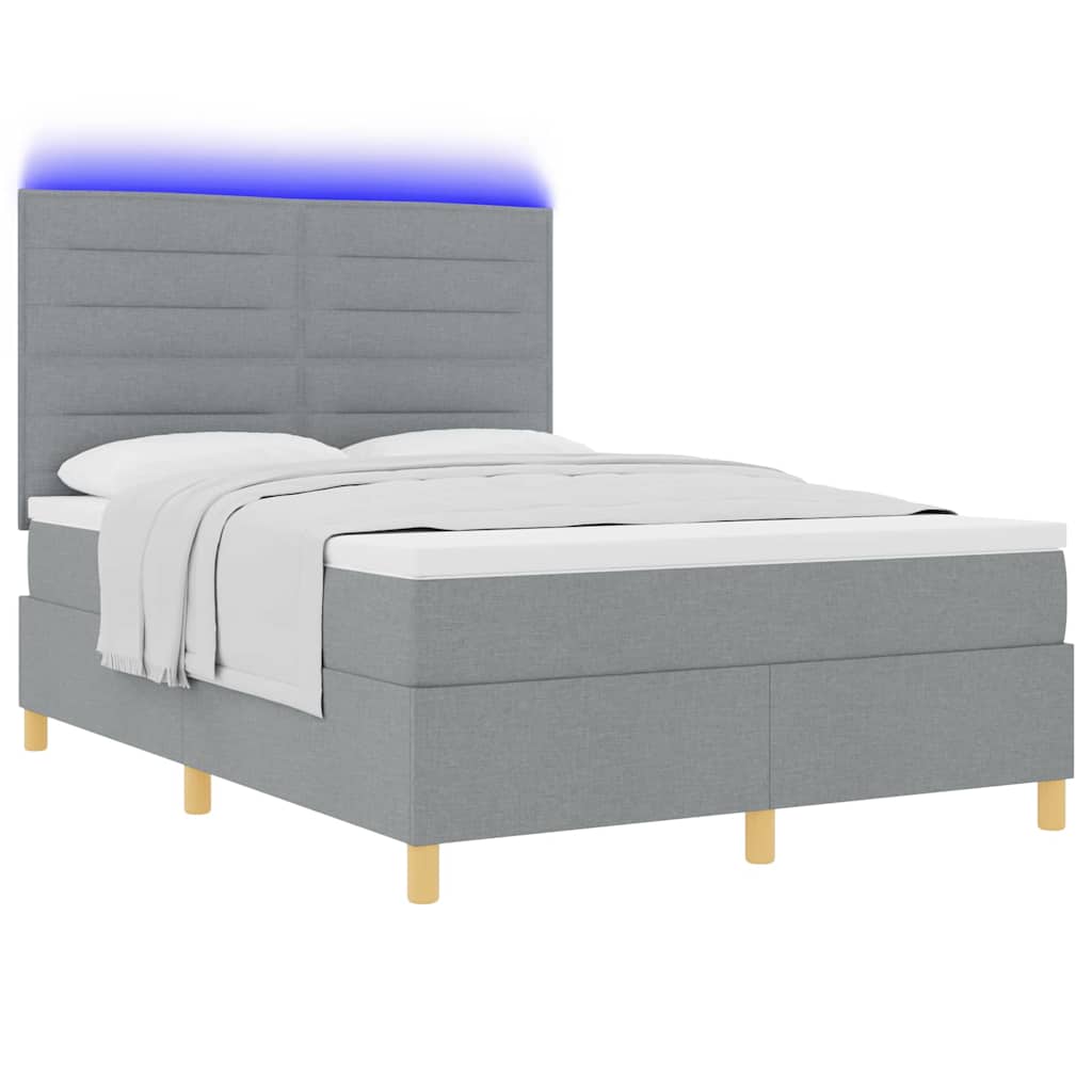 LED Boxspringbett mit Matratze Hellgrau 140 x 200 cm Stoff