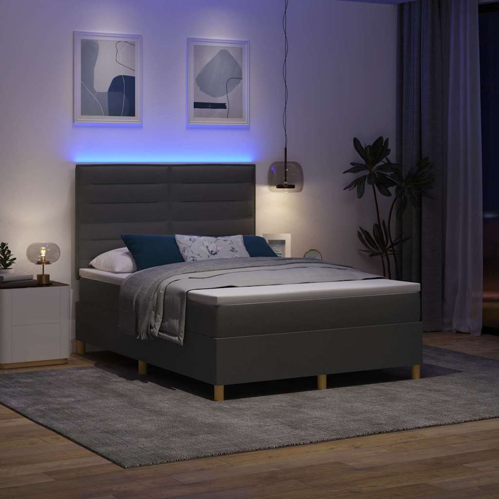 LED Boxspringbett mit Matratze Dunkelgrau 140 x 200 cm Stoff