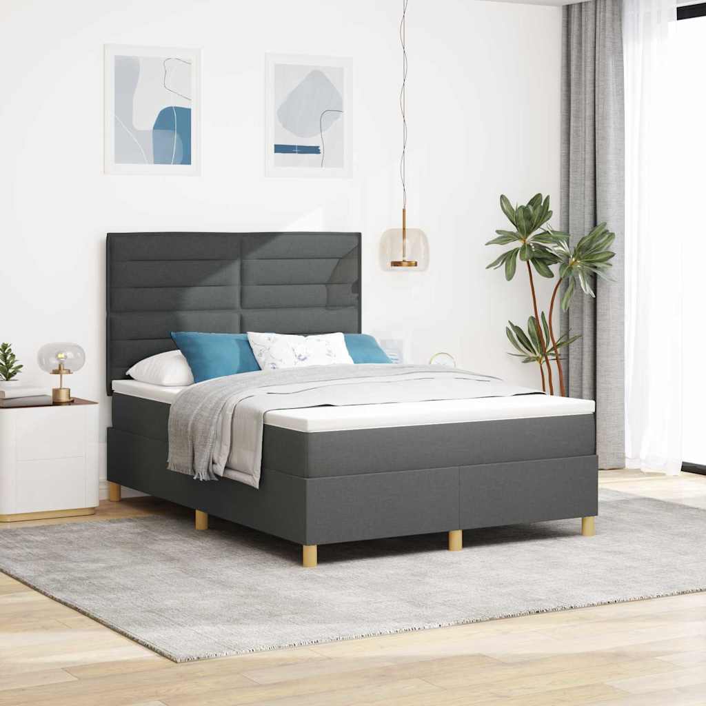 LED Boxspringbett mit Matratze Dunkelgrau 140 x 200 cm Stoff