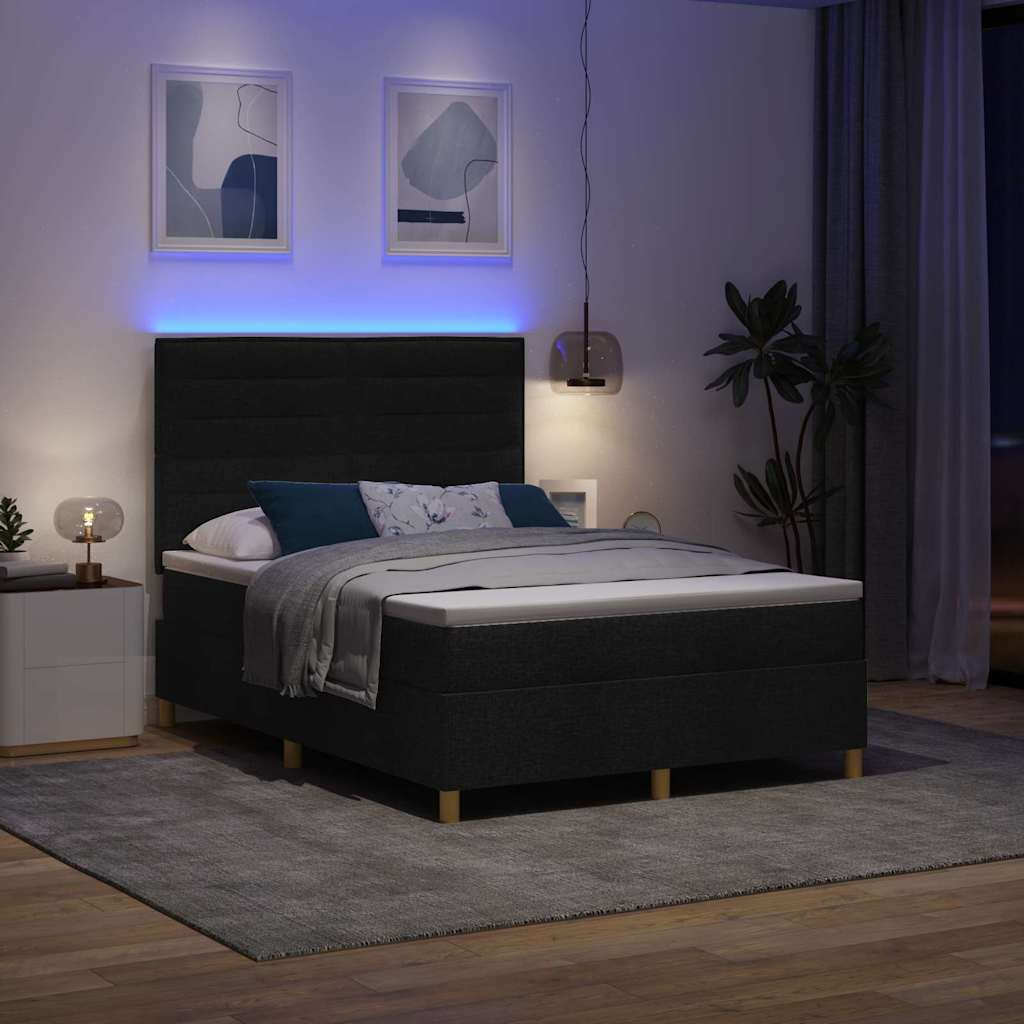 LED Boxspringbett mit Matratze Schwarz 140 x 200 cm Stoff