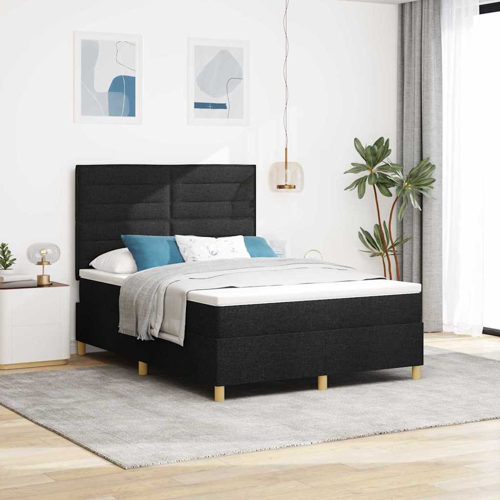 LED Boxspringbett mit Matratze Schwarz 140 x 200 cm Stoff