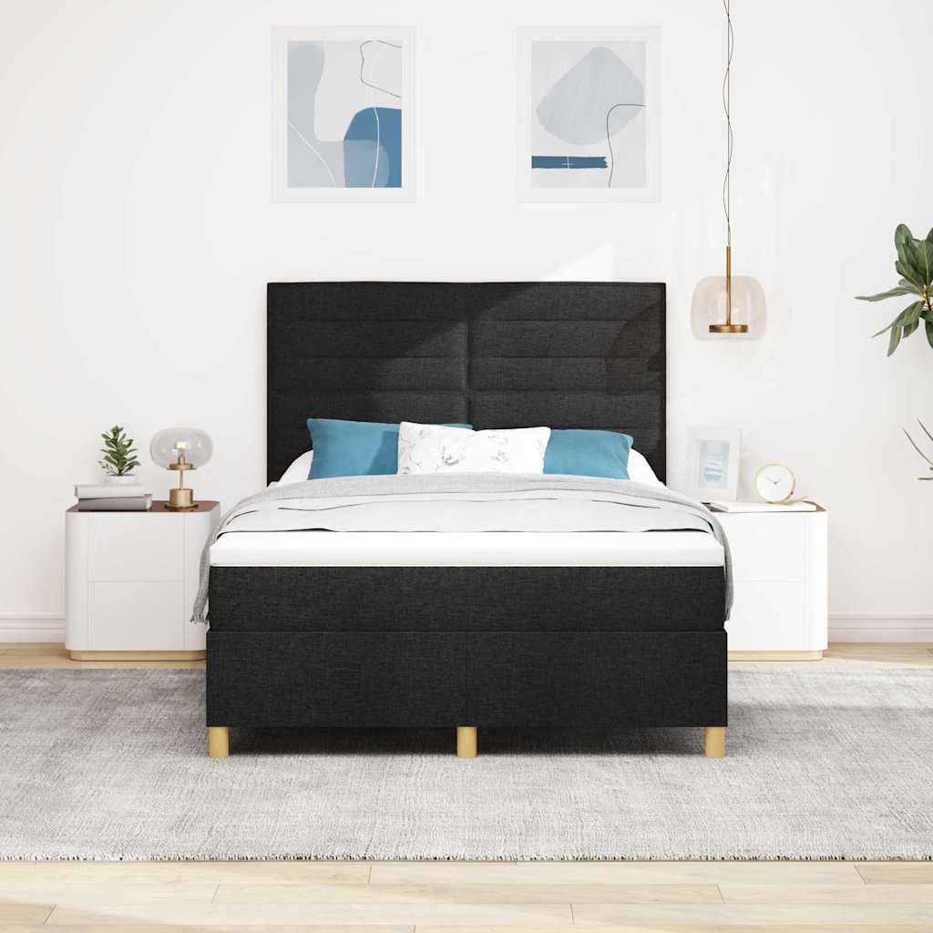 LED Boxspringbett mit Matratze Schwarz 140 x 200 cm Stoff