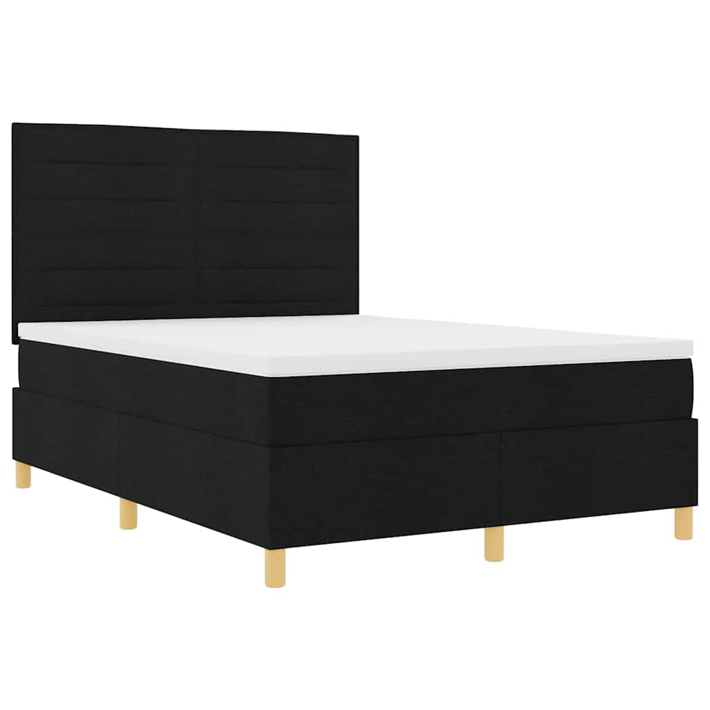 LED Boxspringbett mit Matratze Schwarz 140 x 200 cm Stoff