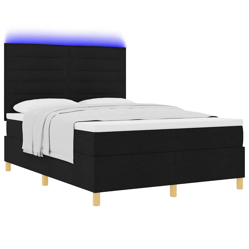 LED Boxspringbett mit Matratze Schwarz 140 x 200 cm Stoff