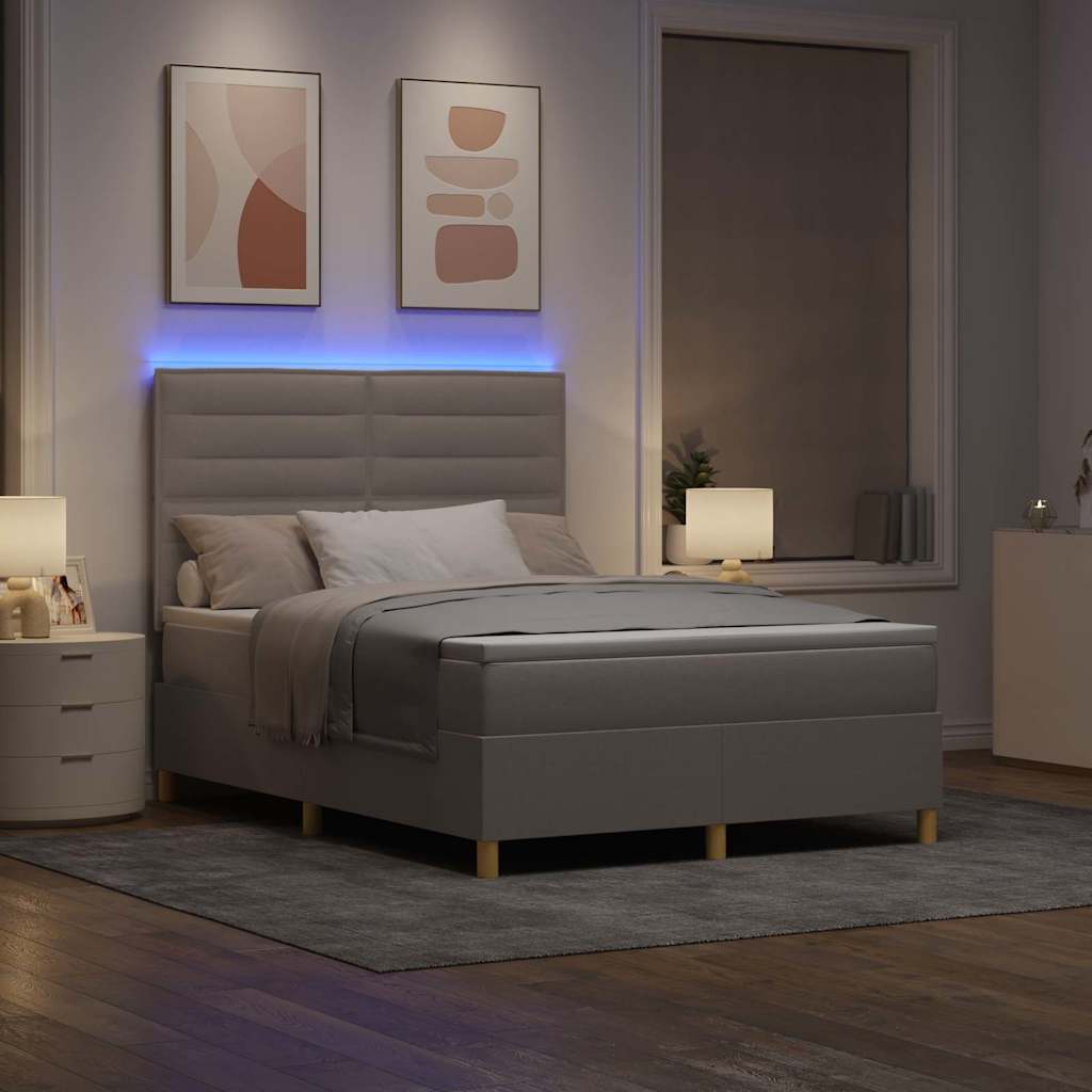 LED Boxspringbett mit Kopfteil Taupe 140 x 200 cm Stoff