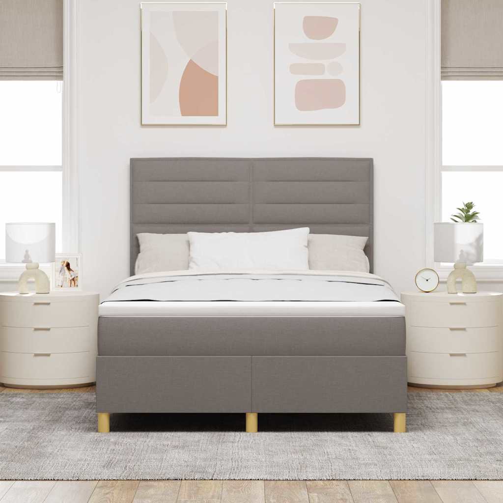 LED Boxspringbett mit Kopfteil Taupe 140 x 200 cm Stoff
