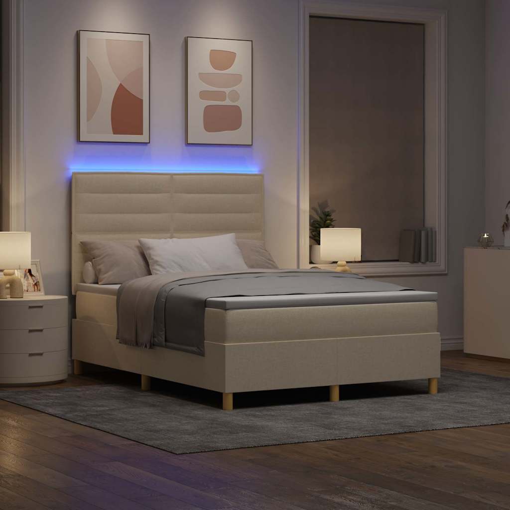 LED Boxspringbett mit Kopfteil Creme 140 x 200 cm Stoff