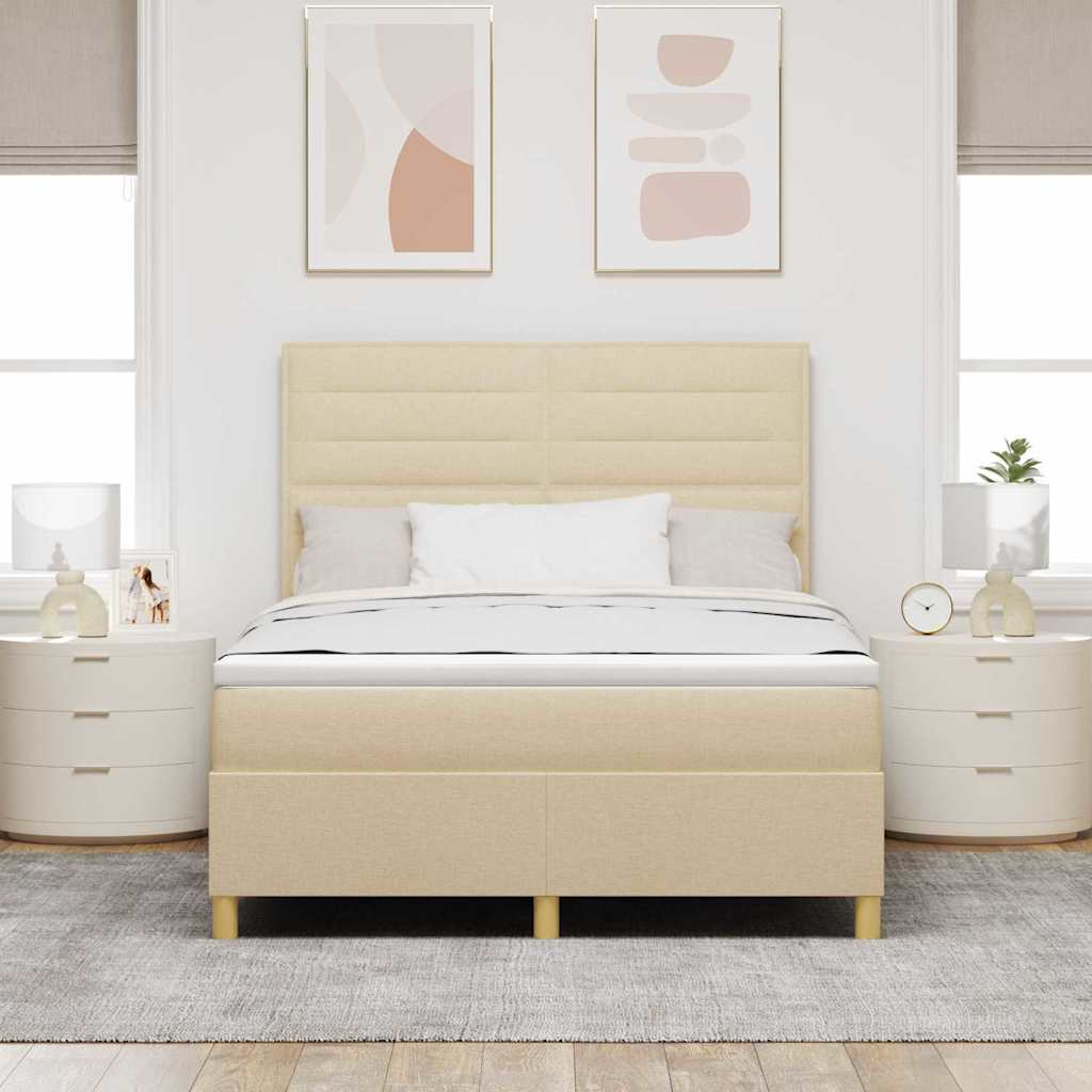 LED Boxspringbett mit Kopfteil Creme 140 x 200 cm Stoff
