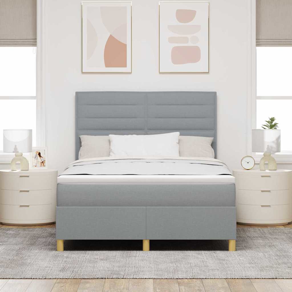 LED Boxspringbett mit Kopfteil Hellgrau 160 x 200 cm Stoff