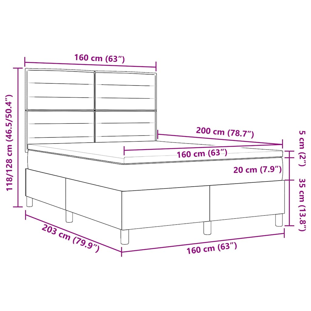 LED Boxspringbett mit Kopfteil Dunkelgrau 160 x 200 cm Stoff