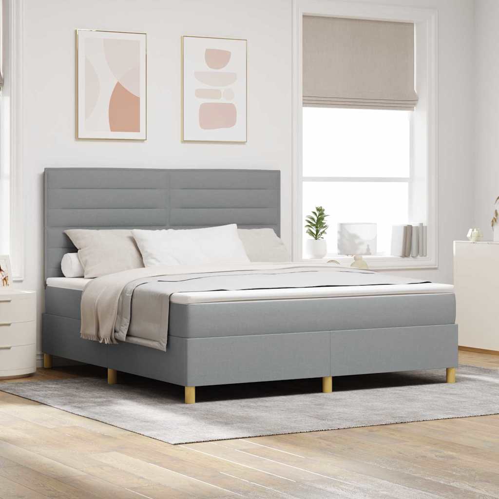 LED Boxspringbett mit Kopfteil Hellgrau 180 x 200 cm Stoff